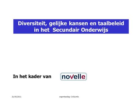In het kader van Diversiteit, gelijke kansen en taalbeleid in het Secundair Onderwijs 31/05/2011expertisedag CVOLimlo.