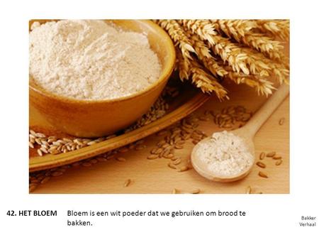 Bloem is een wit poeder dat we gebruiken om brood te bakken.