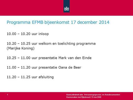 Programma EFMB bijeenkomst 17 december 2014