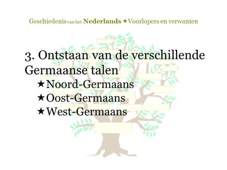 Geschiedenis van het Nederlands Voorlopers en verwanten