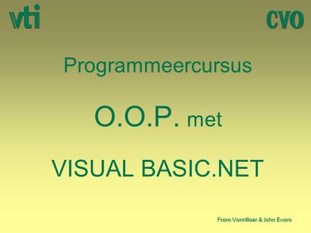 Programmeercursus O.O.P. met VISUAL BASIC.NET