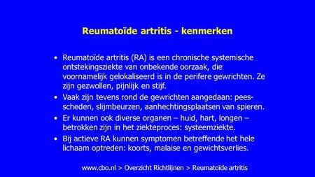 Reumatoïde artritis - kenmerken