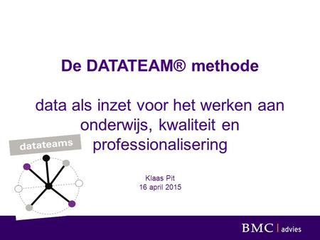 De DATATEAM® methode data als inzet voor het werken aan onderwijs, kwaliteit en professionalisering Klaas Pit 16 april 2015.