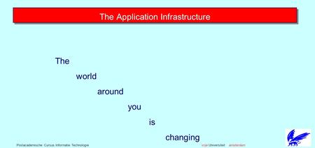 Vrije Universiteit amsterdamPostacademische Cursus Informatie Technologie The Application Infrastructure The world around you is changing.