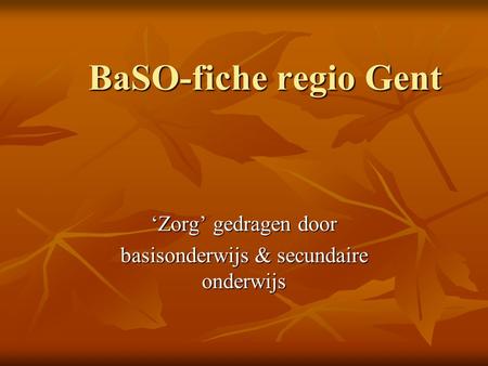 BaSO-fiche regio Gent ‘Zorg’ gedragen door basisonderwijs & secundaire onderwijs.