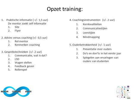 Opzet training: Praktische informatie ( +/- 1,5 uur)