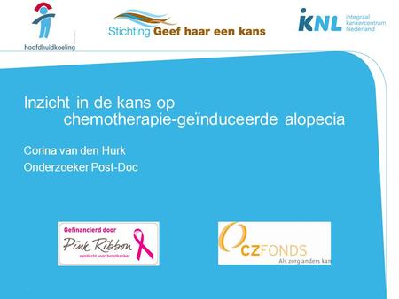 1 Inzicht in de kans op chemotherapie-geïnduceerde alopecia Corina van den Hurk Onderzoeker Post-Doc.