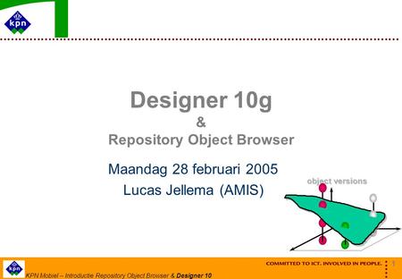 1 KPN Mobiel – Introductie Repository Object Browser & Designer 10 Designer 10g & Repository Object Browser Maandag 28 februari 2005 Lucas Jellema (AMIS)