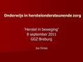 Onderwijs in herstelondersteunende zorg ‘Herstel in beweging’ 8 september 2011 GGZ Breburg Jos Dröes.