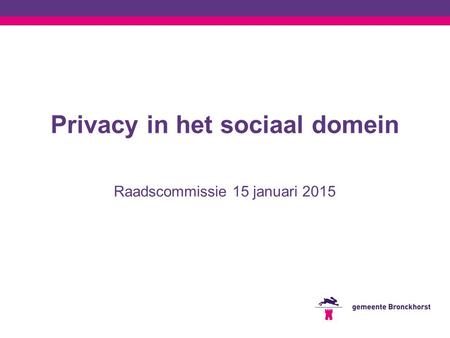 Privacy in het sociaal domein Raadscommissie 15 januari 2015.
