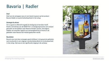 Bavaria | Radler Doel Doel van de campagne was om een boost te geven op het product Bavaria Radler en op de herkenbaarheid in het schap. Strategie & uitvoer.