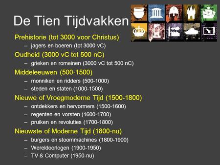 De Tien Tijdvakken Prehistorie (tot 3000 voor Christus)
