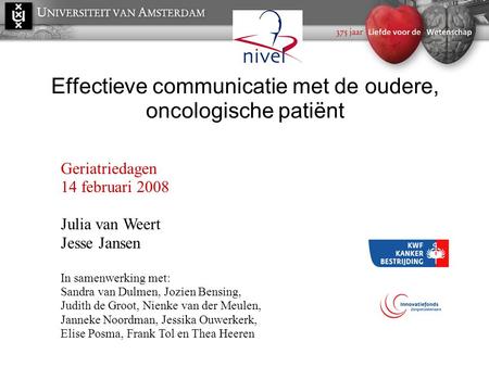Effectieve communicatie met de oudere, oncologische patiënt