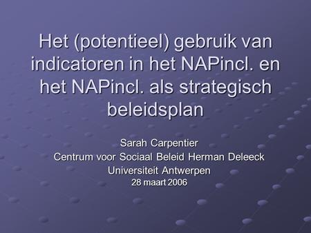 Sarah Carpentier Centrum voor Sociaal Beleid Herman Deleeck