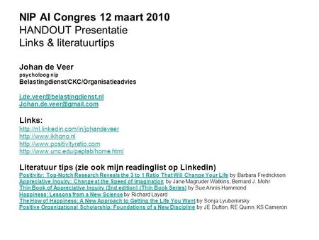 NIP AI Congres 12 maart HANDOUT Presentatie Links & literatuurtips
