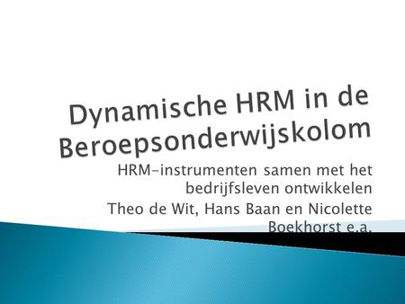 Dynamische HRM in de Beroepsonderwijskolom