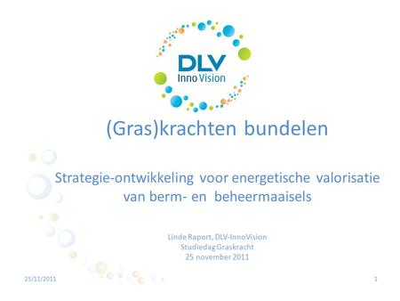 (Gras)krachten bundelen Strategie-ontwikkeling voor energetische valorisatie van berm- en beheermaaisels Linde Raport, DLV-InnoVision Studiedag Graskracht.
