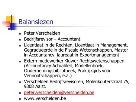 Balanslezen Peter Verschelden Bedrijfsrevisor – Accountant