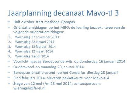 Jaarplanning decanaat Mavo-tl 3
