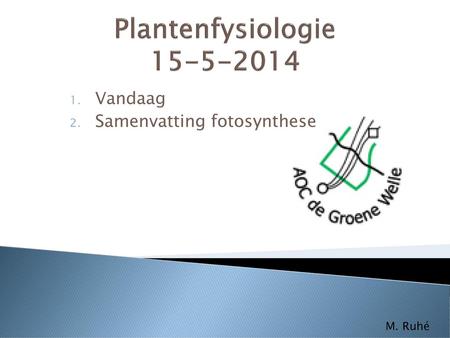 Vandaag Samenvatting fotosynthese