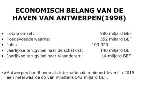 ECONOMISCH BELANG VAN DE HAVEN VAN ANTWERPEN(1998)