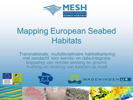 Mapping European Seabed Habitats Transnationale, multidisciplinaire habitatkartering met aandacht voor kennis- en data-integratie, koppeling van remote.