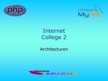 Internet College 2 Architecturen. Architectuur van netwerktoepassingen •Peer to peer –Windows werkgroep •File- en printer sharing •Internet connection.