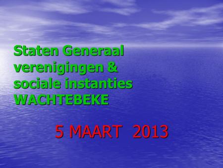 Staten Generaal verenigingen & sociale instanties WACHTEBEKE 5 MAART 2013.
