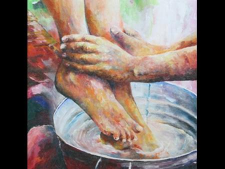 1. Aan de maaltijd … Het is het ‘laatste Avondmaal’: vlak voor Jezus’ lijden en sterven Juist nu deze les: kennelijk heel belangrijk! Voetwassing en kruis.