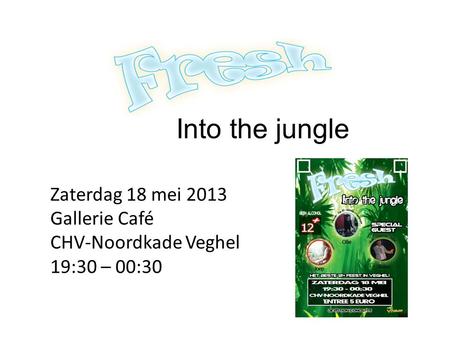 Into the jungle Zaterdag 18 mei 2013 Gallerie Café CHV-Noordkade Veghel 19:30 – 00:30.