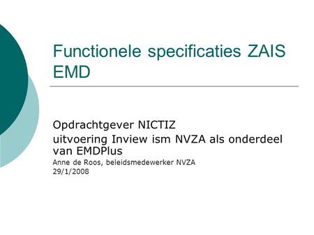 Functionele specificaties ZAIS EMD