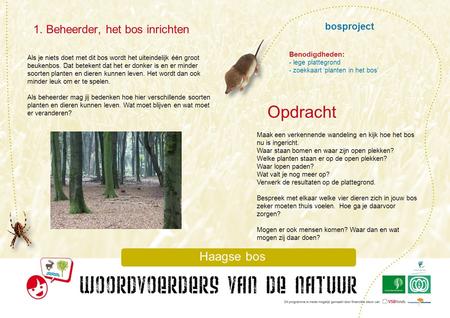 Opdracht 1. Beheerder, het bos inrichten bosproject Haagse bos