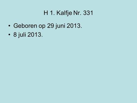H 1. Kalfje Nr. 331 Geboren op 29 juni 2013. 8 juli 2013.