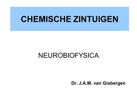 CHEMISCHE ZINTUIGEN NEUROBIOFYSICA Dr. J.A.M. van Gisbergen.