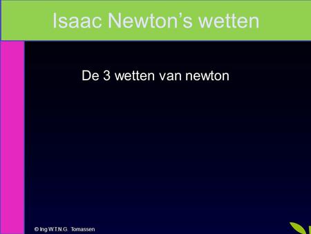 Isaac Newton’s wetten De 3 wetten van newton Na deze les kan je:
