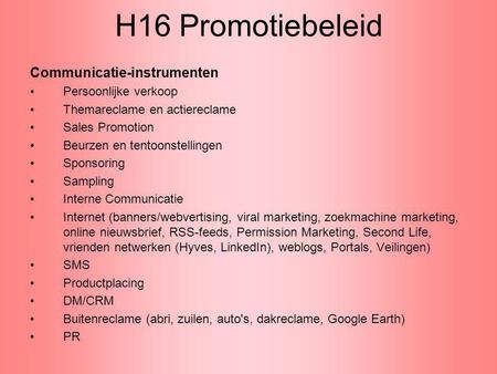 H16 Promotiebeleid Communicatie-instrumenten Persoonlijke verkoop