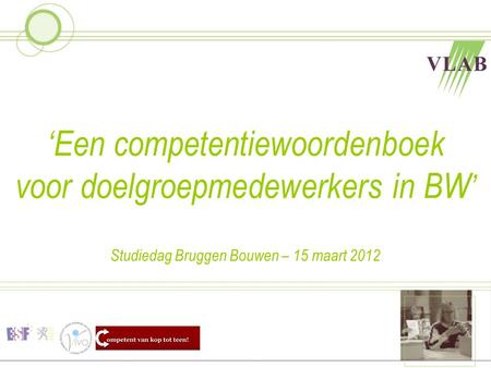 ‘Een competentiewoordenboek voor doelgroepmedewerkers in BW’ Studiedag Bruggen Bouwen – 15 maart 2012.