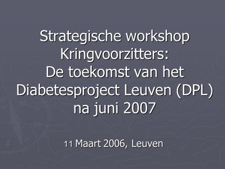 Strategische workshop Kringvoorzitters: De toekomst van het Diabetesproject Leuven (DPL) na juni 2007 11 Maart 2006, Leuven.