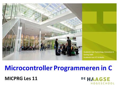 MICPRG Les 11 Microcontroller Programmeren in C. 112 Datastructuren in C Werkgeheugen (PC en microcontroller): Statische datastructuren (vaste grootte):