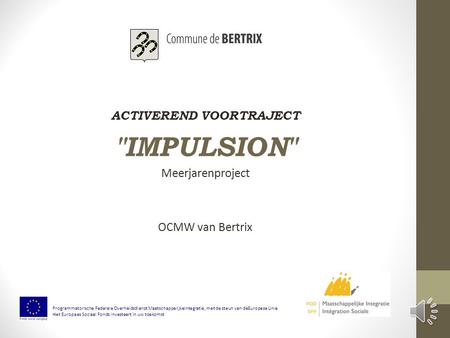 ACTIVEREND VOORTRAJECT IMPULSION Meerjarenproject OCMW van Bertrix Programmatorische Federale Overheidsdienst MaatschappelijkeIntegratie, met de steun.