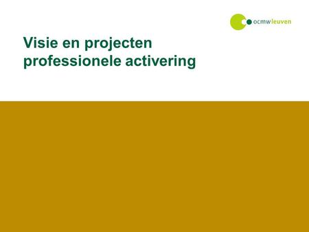 Visie en projecten professionele activering. Professionele activering Tewerkstelling van cliënten bevorderen via opleiding- en activeringstrajecten Samenwerking.