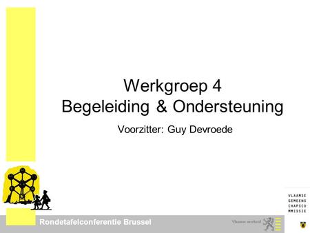 Rondetafelconferentie Brussel Werkgroep 4 Begeleiding & Ondersteuning Voorzitter: Guy Devroede.