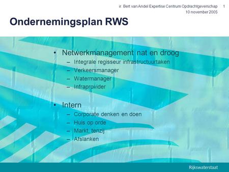 Ondernemingsplan RWS Netwerkmanagement nat en droog Intern