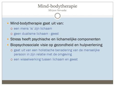 Mind-bodytherapie Mirjam Vervaeke