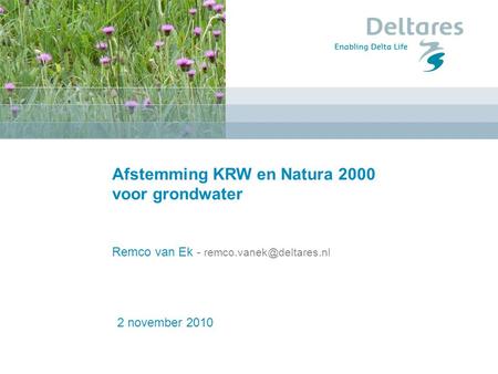 Afstemming KRW en Natura 2000 voor grondwater