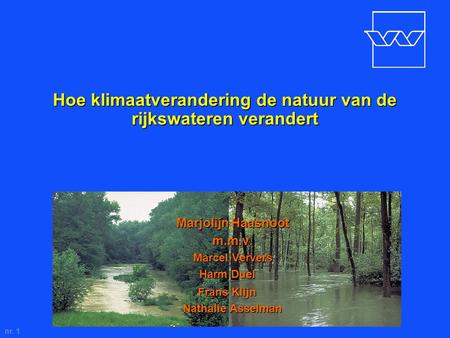 Nr. 1 Hoe klimaatverandering de natuur van de rijkswateren verandert Marjolijn Haasnoot m.m.v. Marcel Ververs Harm Duel. Frans Klijn. Nathalie Asselman.
