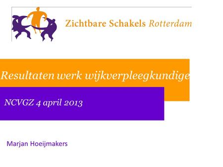 Resultaten werk wijkverpleegkundige NCVGZ 4 april 2013 Marjan Hoeijmakers.