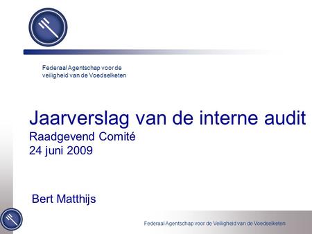 Jaarverslag van de interne audit Raadgevend Comité 24 juni 2009