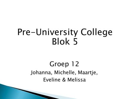 Pre-University College Blok 5 Groep 12 Johanna, Michelle, Maartje, Eveline & Melissa.