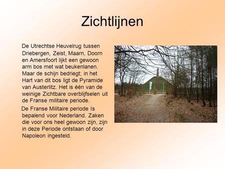 Zichtlijnen De Utrechtse Heuvelrug tussen Driebergen, Zeist, Maarn, Doorn en Amersfoort lijkt een gewoon arm bos met wat beukenlanen. Maar de schijn bedriegt;